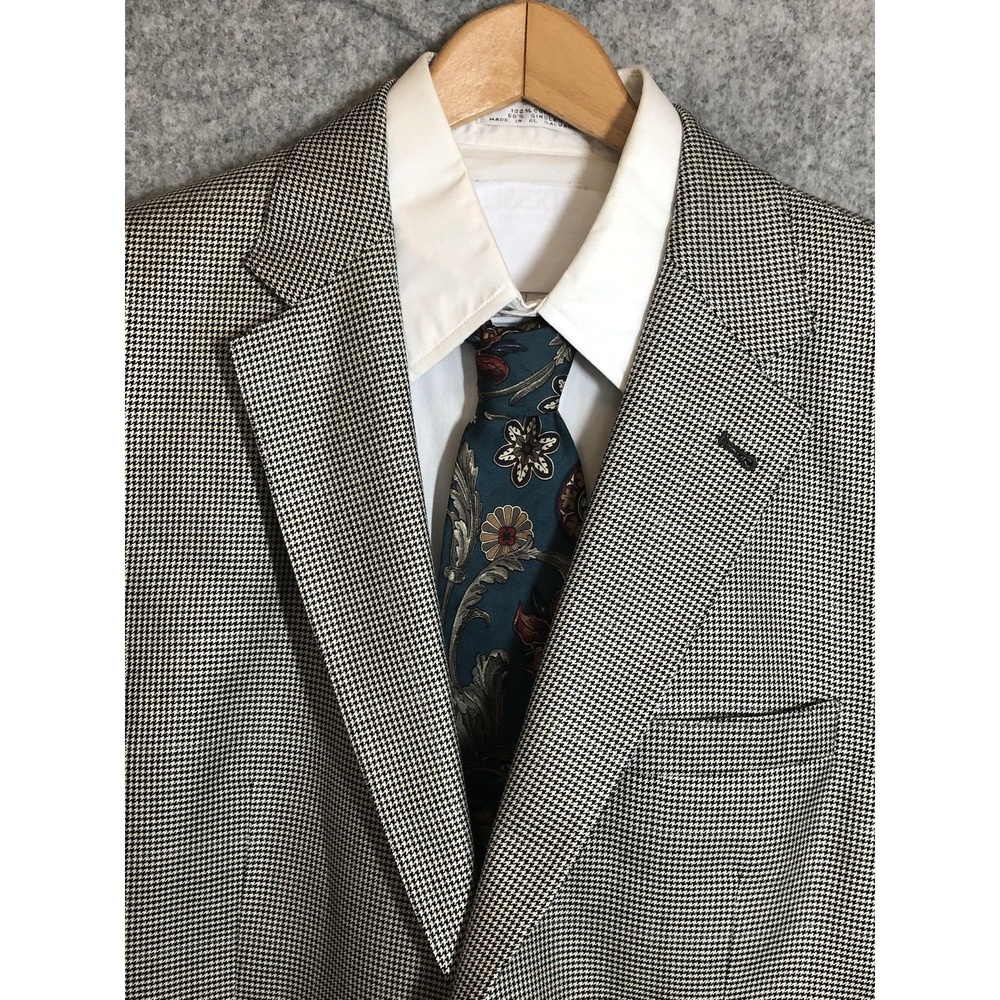 Jos. A. Bank Signature Gold Blazer Mens 41R Houndstooth Silk Wool Notch Lapel
